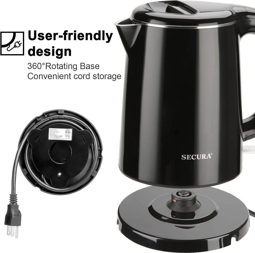 Stainless Steel Double Wall Electric Kettle 1.0L Black V49544