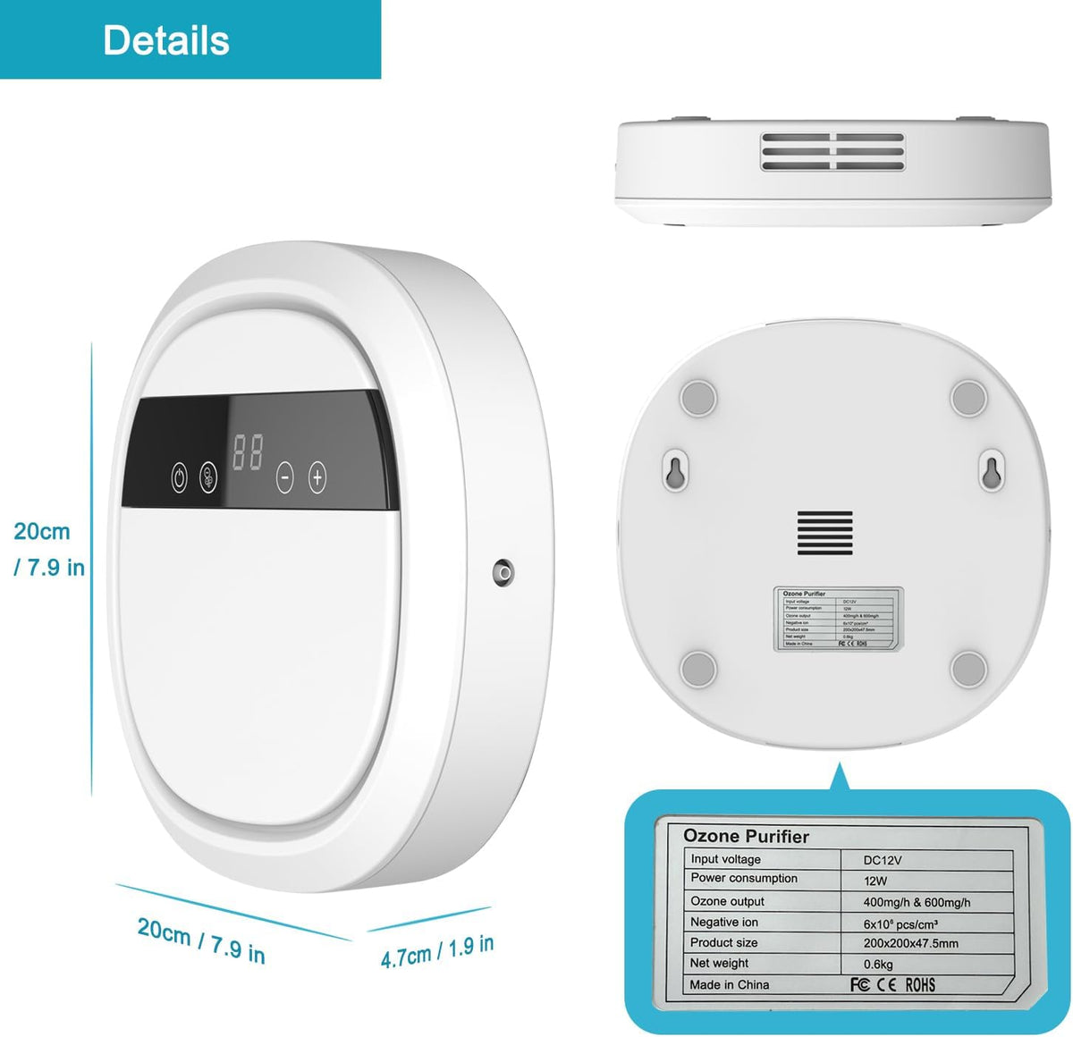 Portable Ozone Machine with Timer (White) S736665