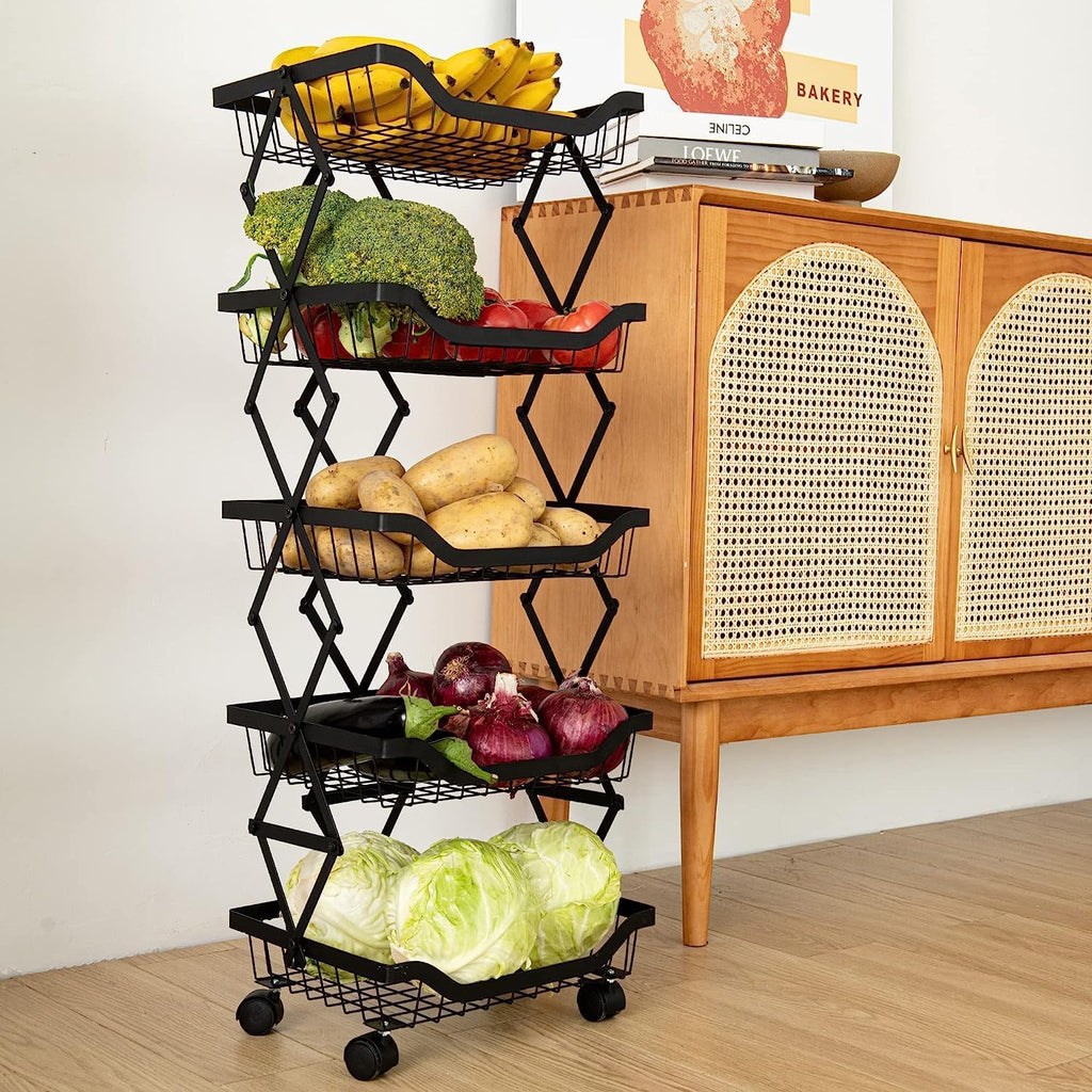 5 Tier Foldable Rolling Storage Cart with Lockable Wheels J9167