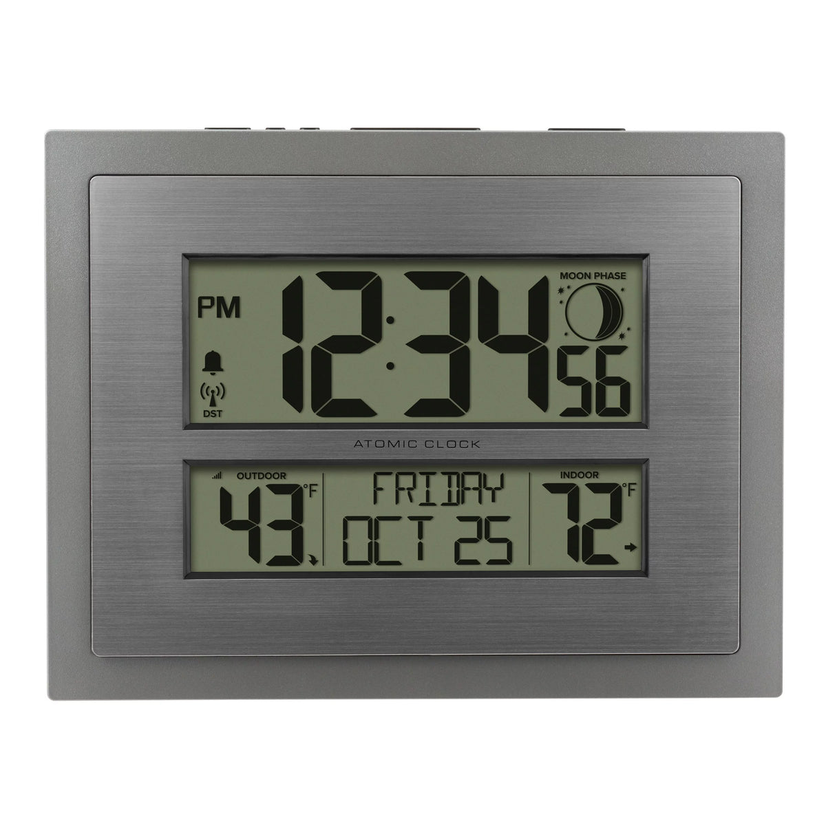 Silver Atomic Wall/Table Clock with Moon Phase & Calendar Z463