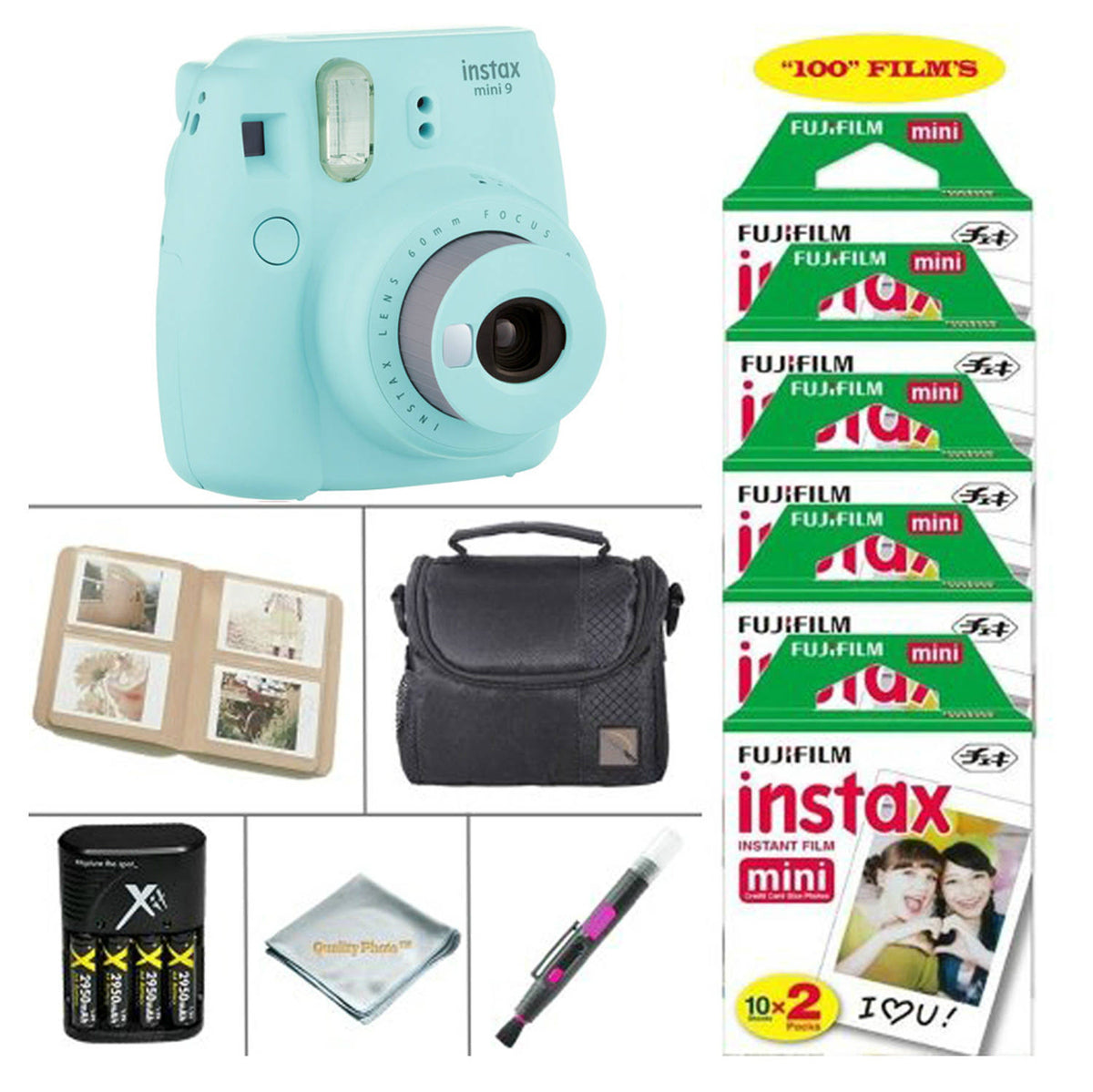 Ice Blue Instant Film Camera with 100 Pcs Film V237