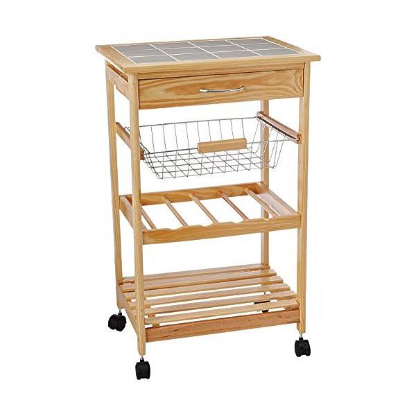 Natural Pinewood Mobile Kitchen Cart X60821