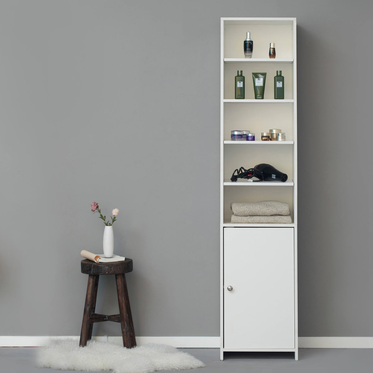 White Tall Freestanding Bathroom Storage Cabinet U1370