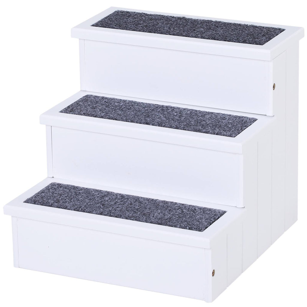 White 3 Step Wooden Non Slip Pet Stairs N14064