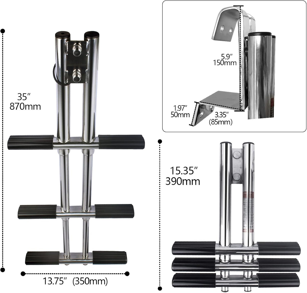 Telescopic Stainless Steel 3 Step Dive Boat Ladder H198