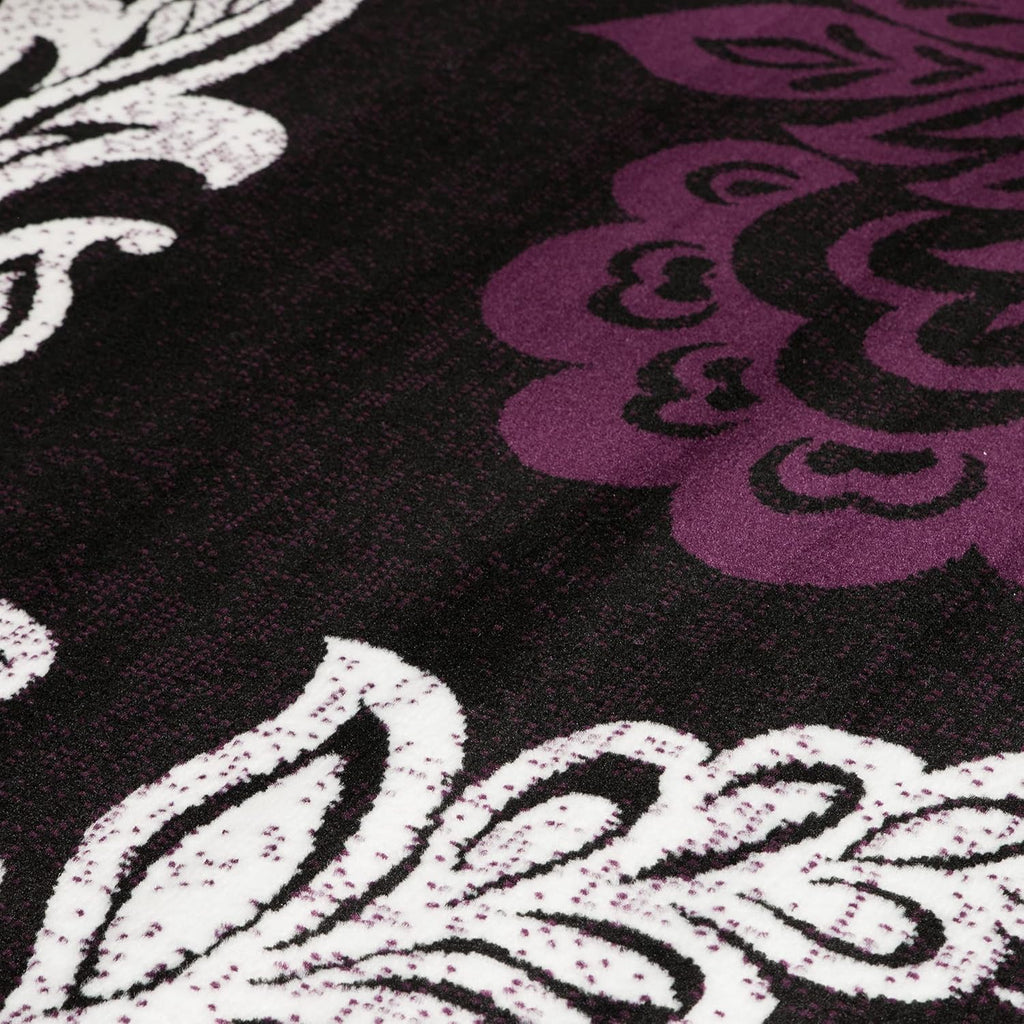 Plum Polypropylene Rug with Floral Pattern N555149