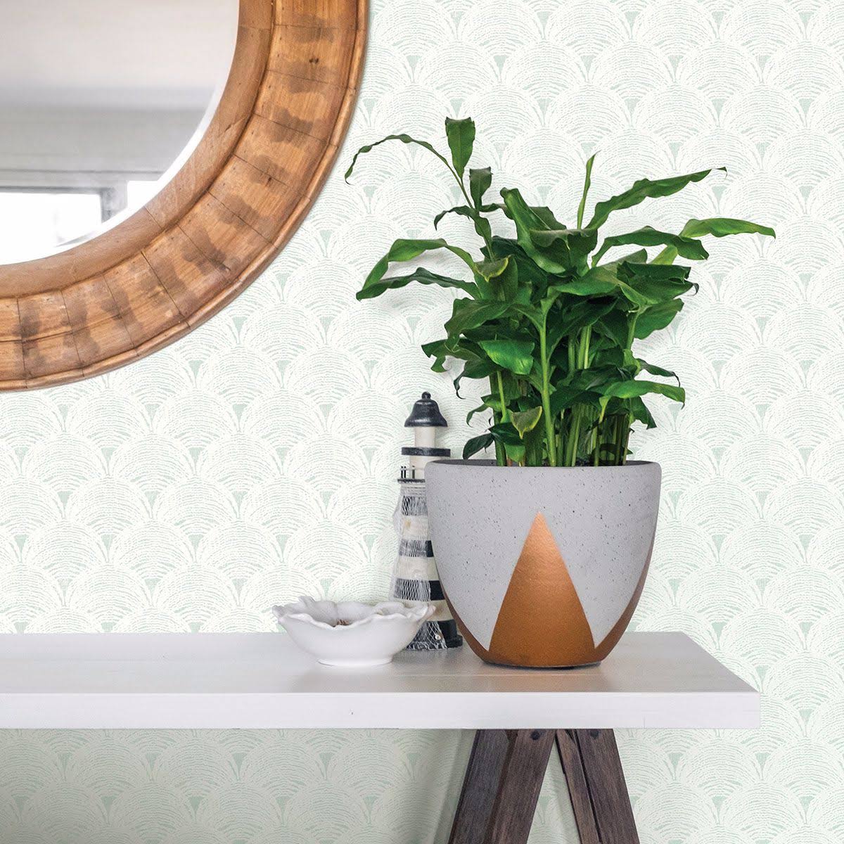 Teal Scalloped Wallpaper O17931