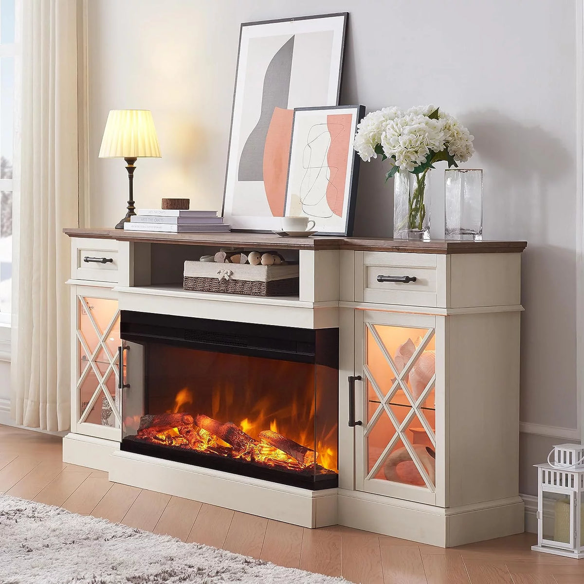 Antique White 70 Fireplace TV Stand Z859220
