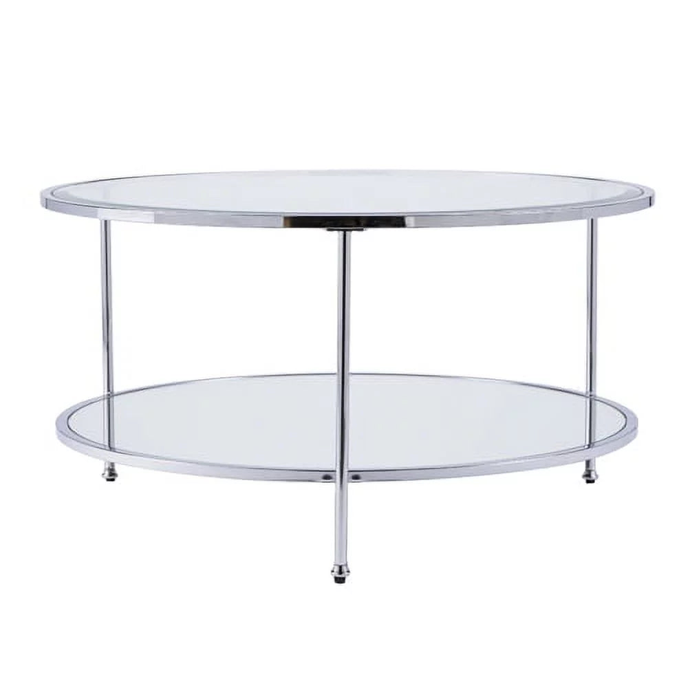 Mirrored Glass Round Coffee Table Set F74842