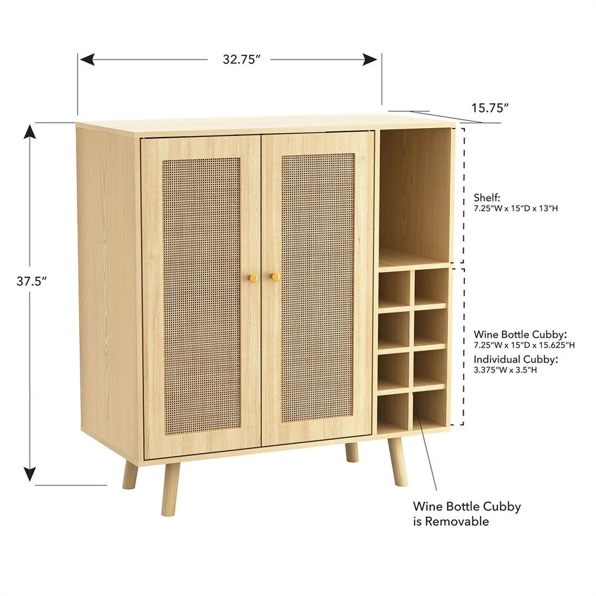 Modern Engineered Wood Bar Cabinet with Rattan Inlay in Oak D1279