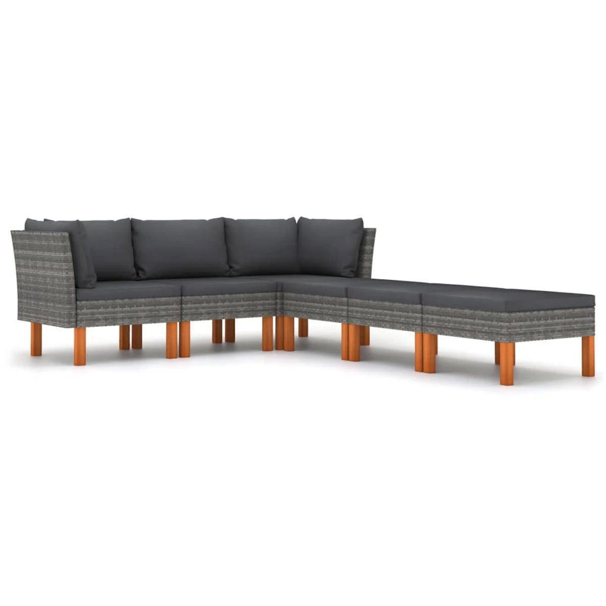 6 Piece Poly Rattan Garden Set with Cushions Gray J849942