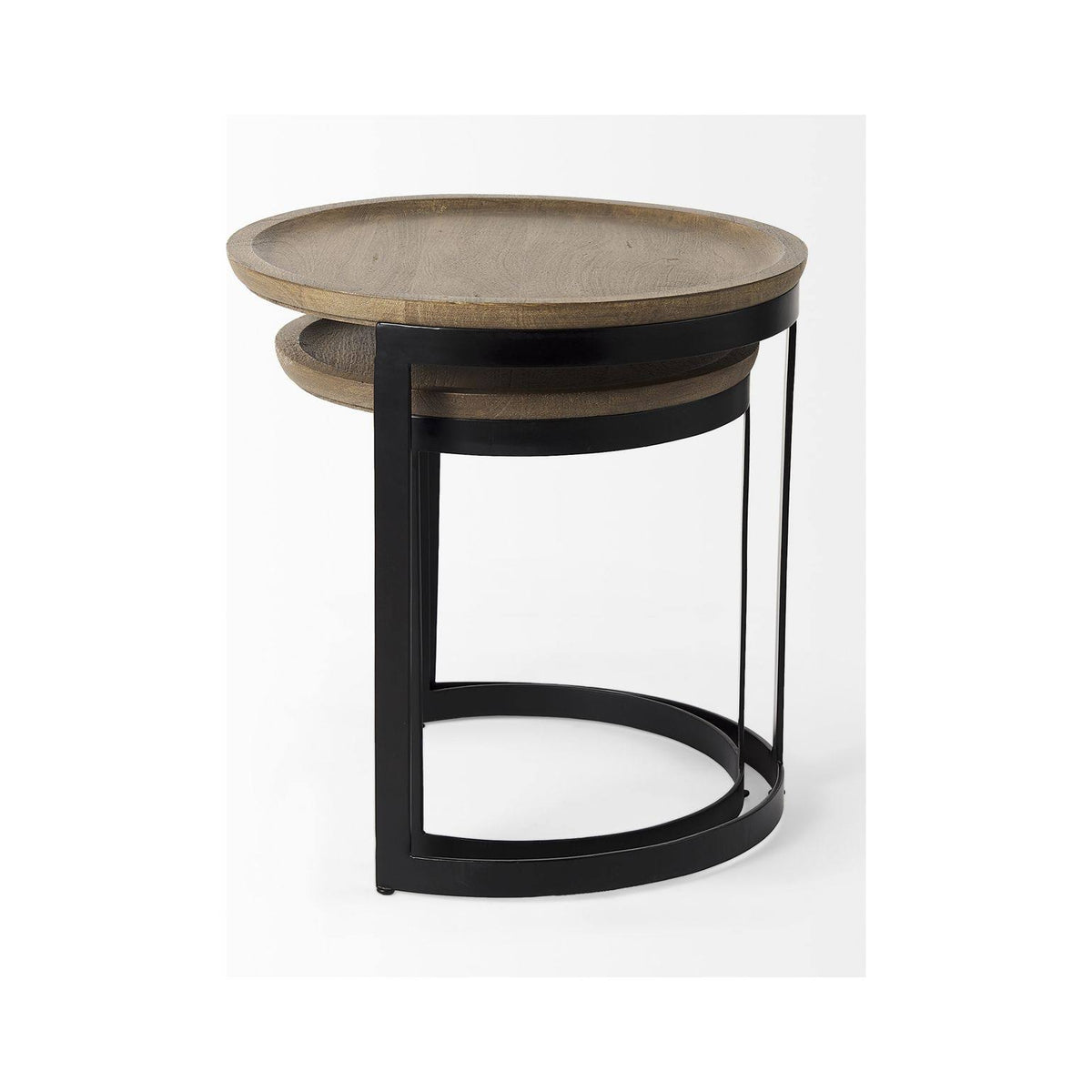 Light Brown Wood Round Nesting Side Tables Set of 2 Q712