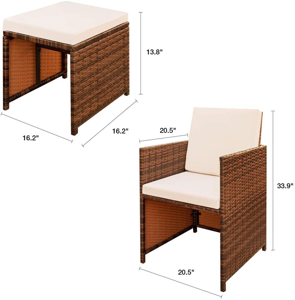 Beige 4 Piece PE Wicker Patio Furniture Set with Ottomans N474657