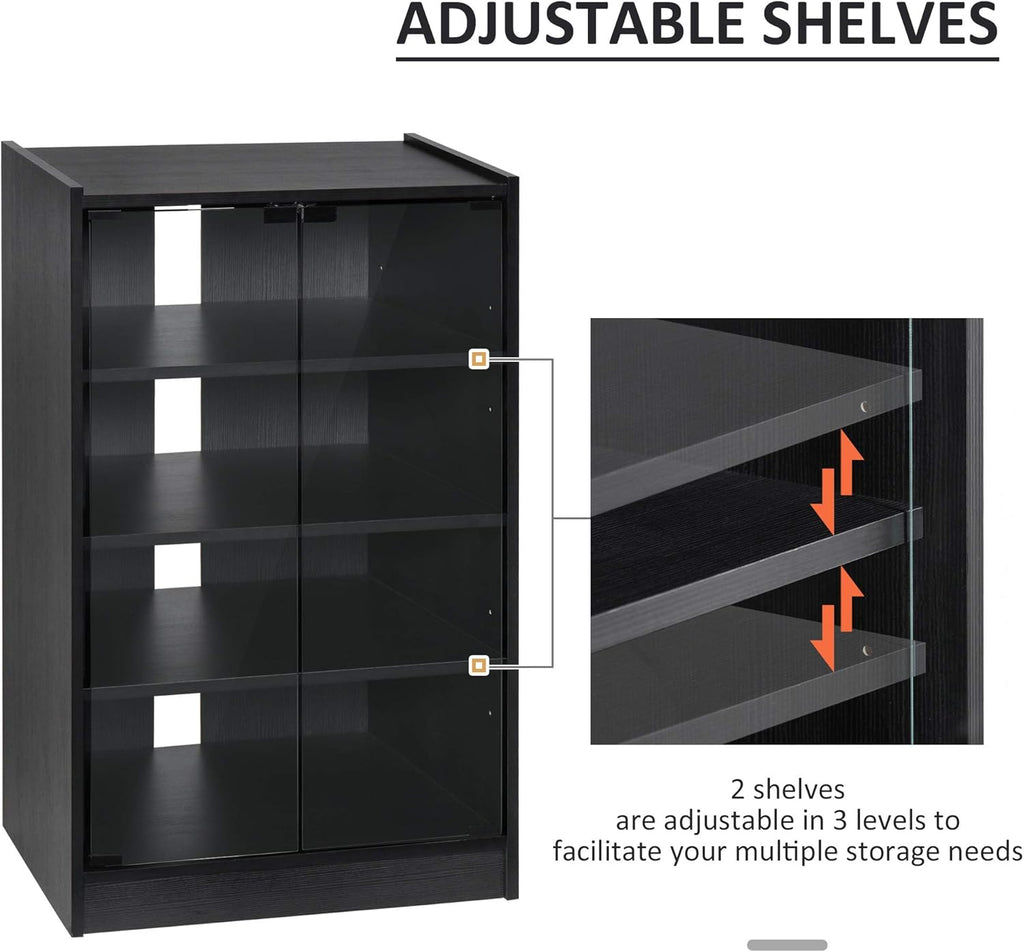 Black 5-Tier Media Stand Cabinet with Tempered Glass Doors K14898