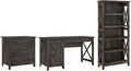 54W Reclaimed Pine Computer Desk with 2 Drawer File Cabinet and 5 Shelf Bookcase Z757