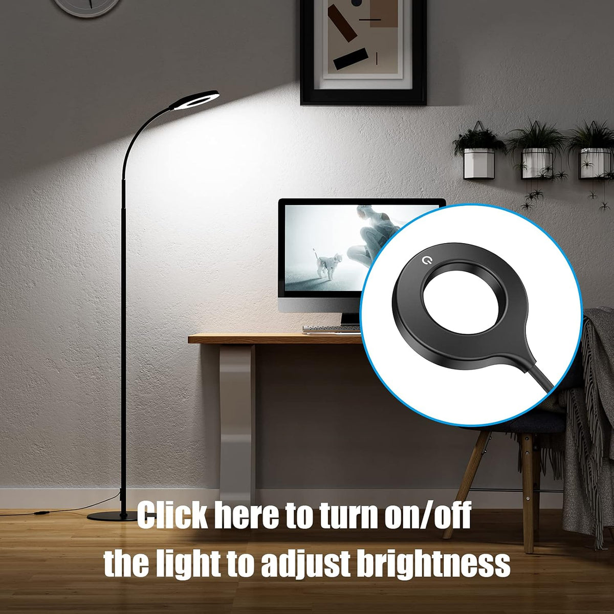 Black Dimmable LED Floor Lamp with Adjustable Gooseneck A606285