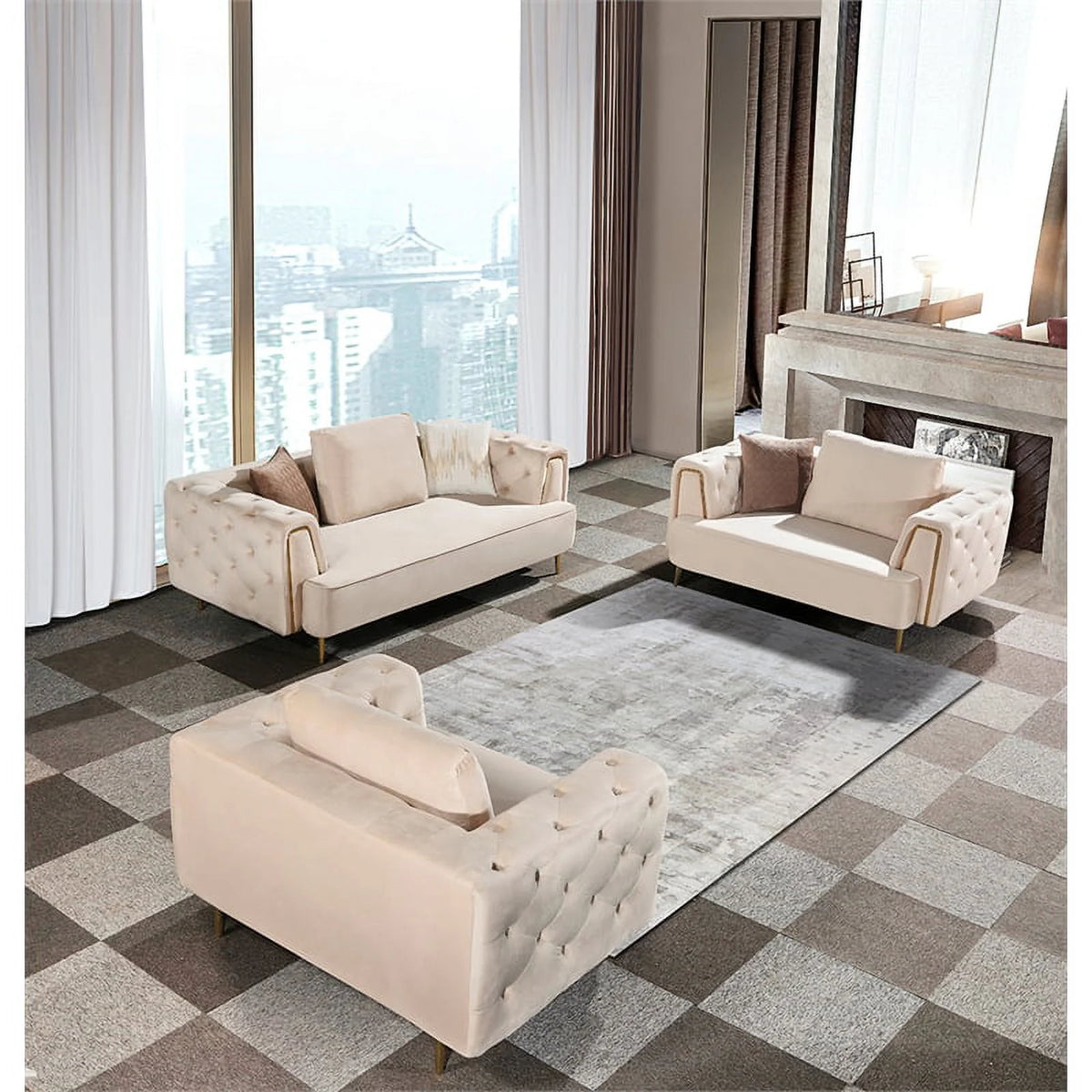 Cream Velvet Sofa C51718