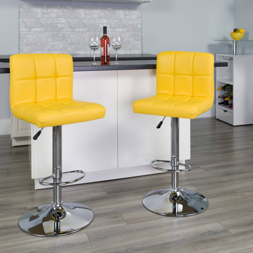 Green Quilted Vinyl Adjustable Height Barstool Set of 2 D69478
