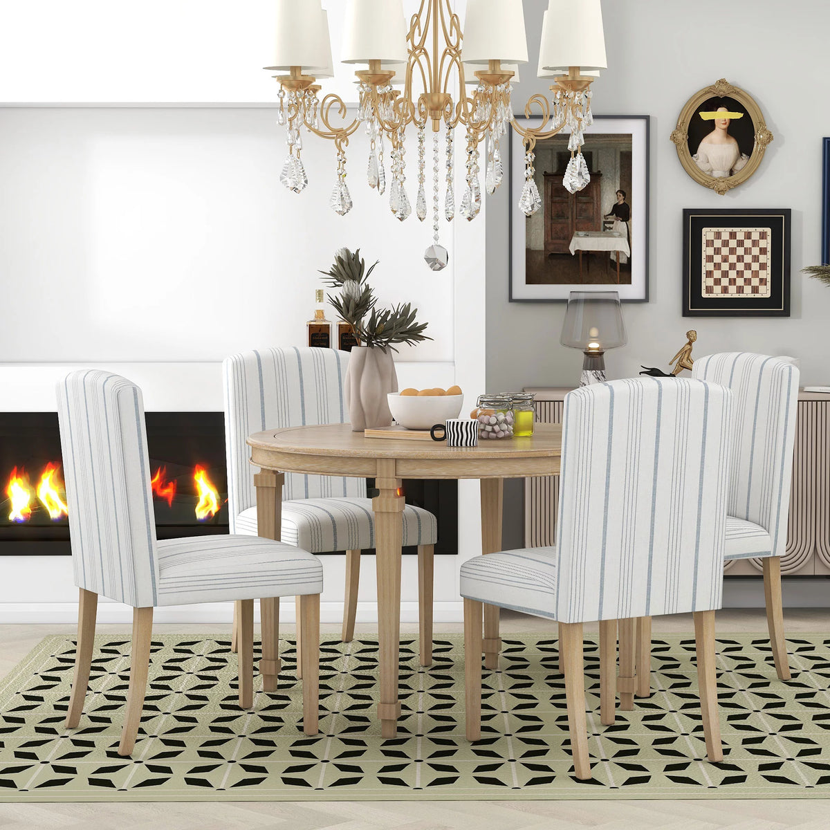 Round Dining Table Set for 4, 5-Piece Solid Wood M655110