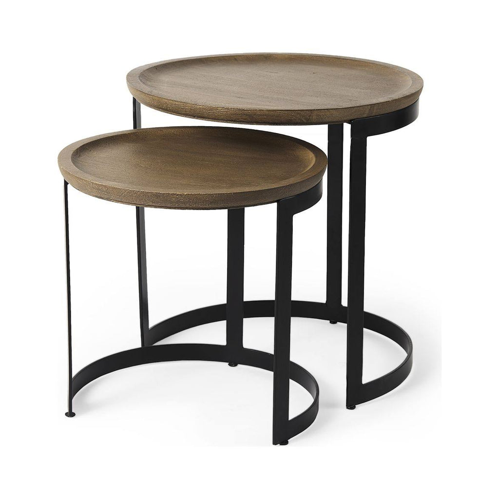 Light Brown Wood Round Nesting Side Tables Set of 2 Q712