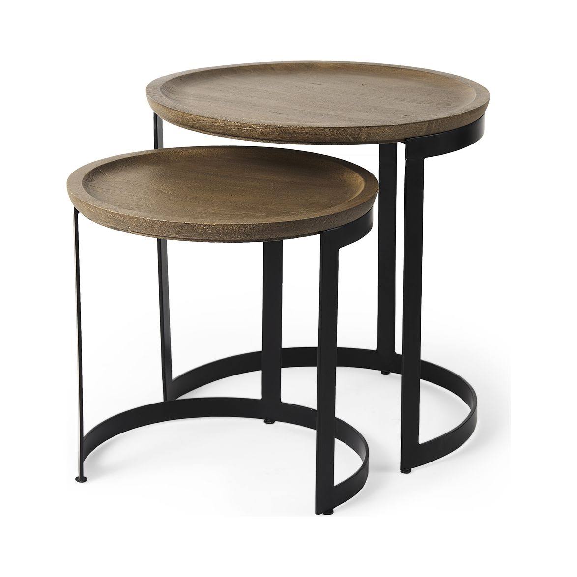 Light Brown Wood Round Nesting Side Tables Set of 2 Q712