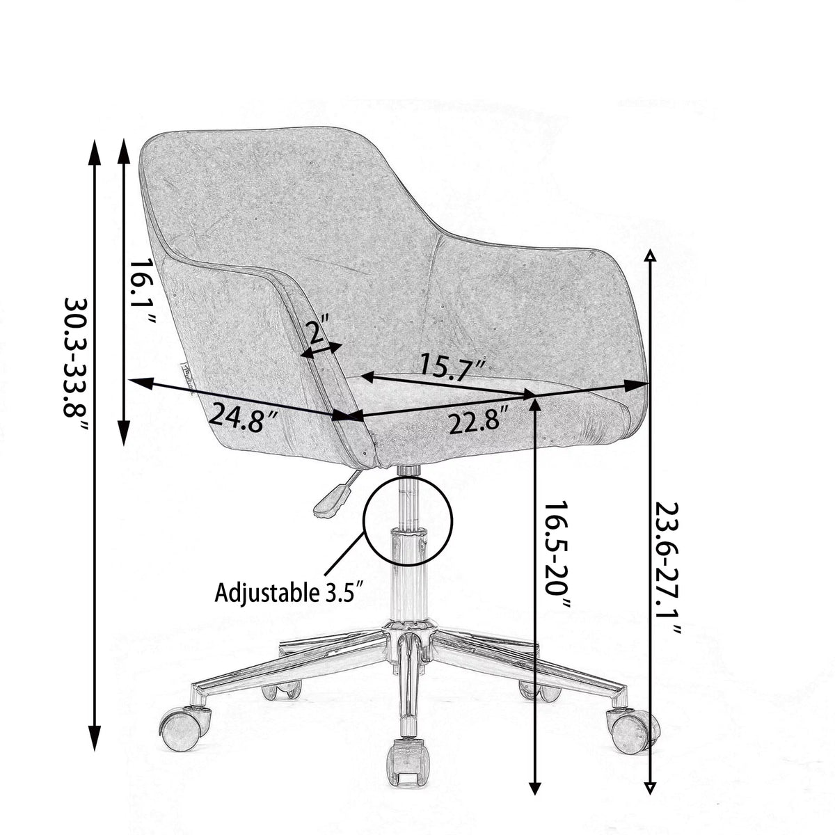 Aqua Light Blue Velvet Adjustable Height Office Chair H554291