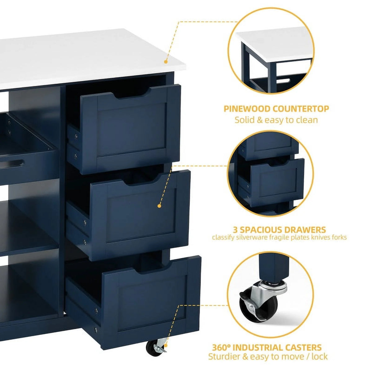 3 Tier Rolling Kitchen Island Cart with Storage W552548