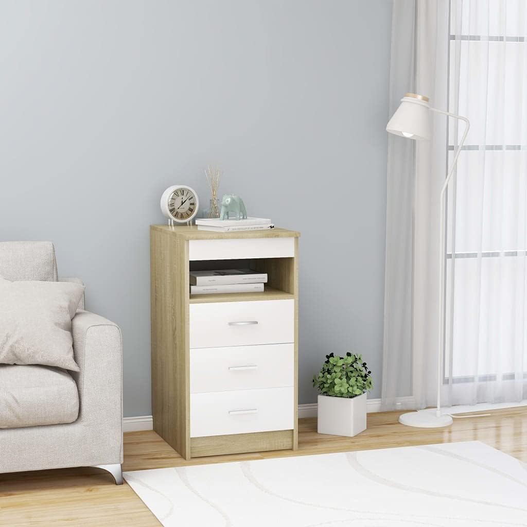 White Sonoma Oak Chipboard Drawer Cabinet R593