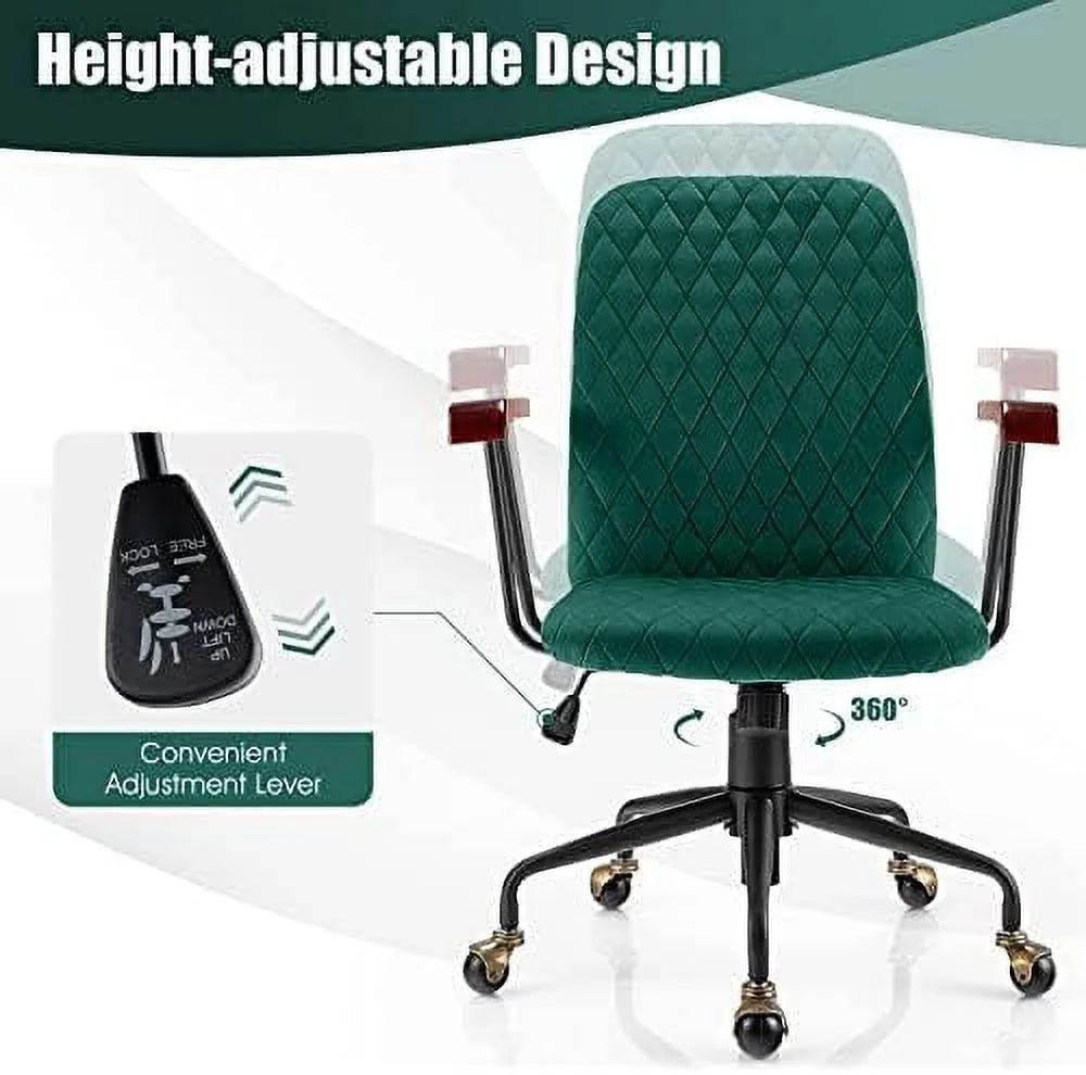 White Velvet Upholstered Office Chair with Rubber Wood Armrests S393