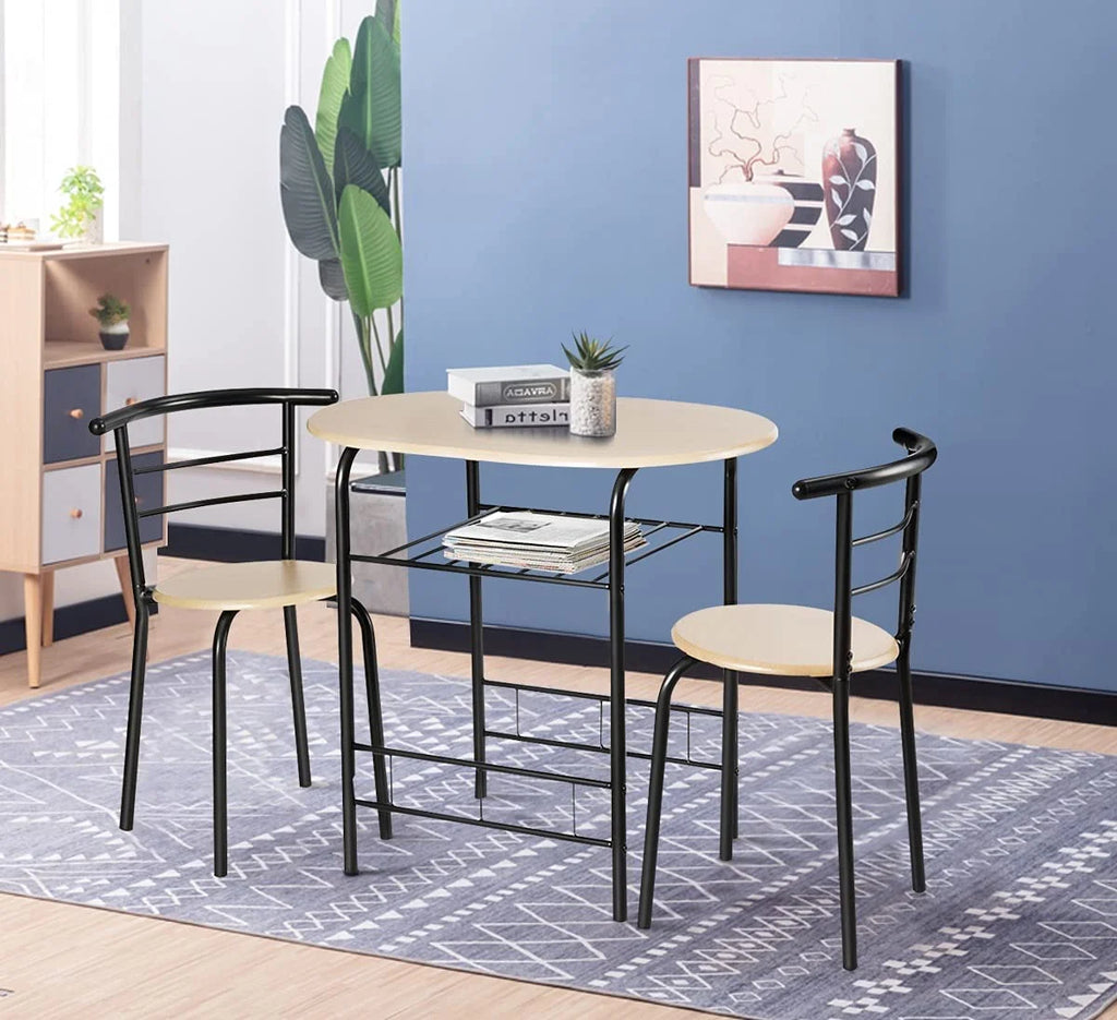 3 Pieces Dining Set with Metal Frame & Storage Shelf P796028