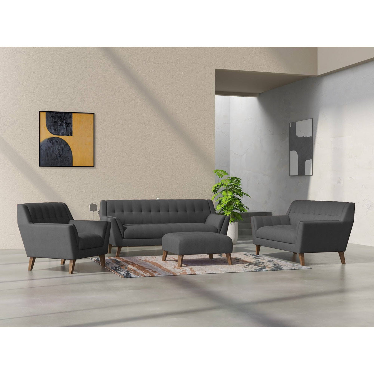 Gray Tufted Ottoman V4308