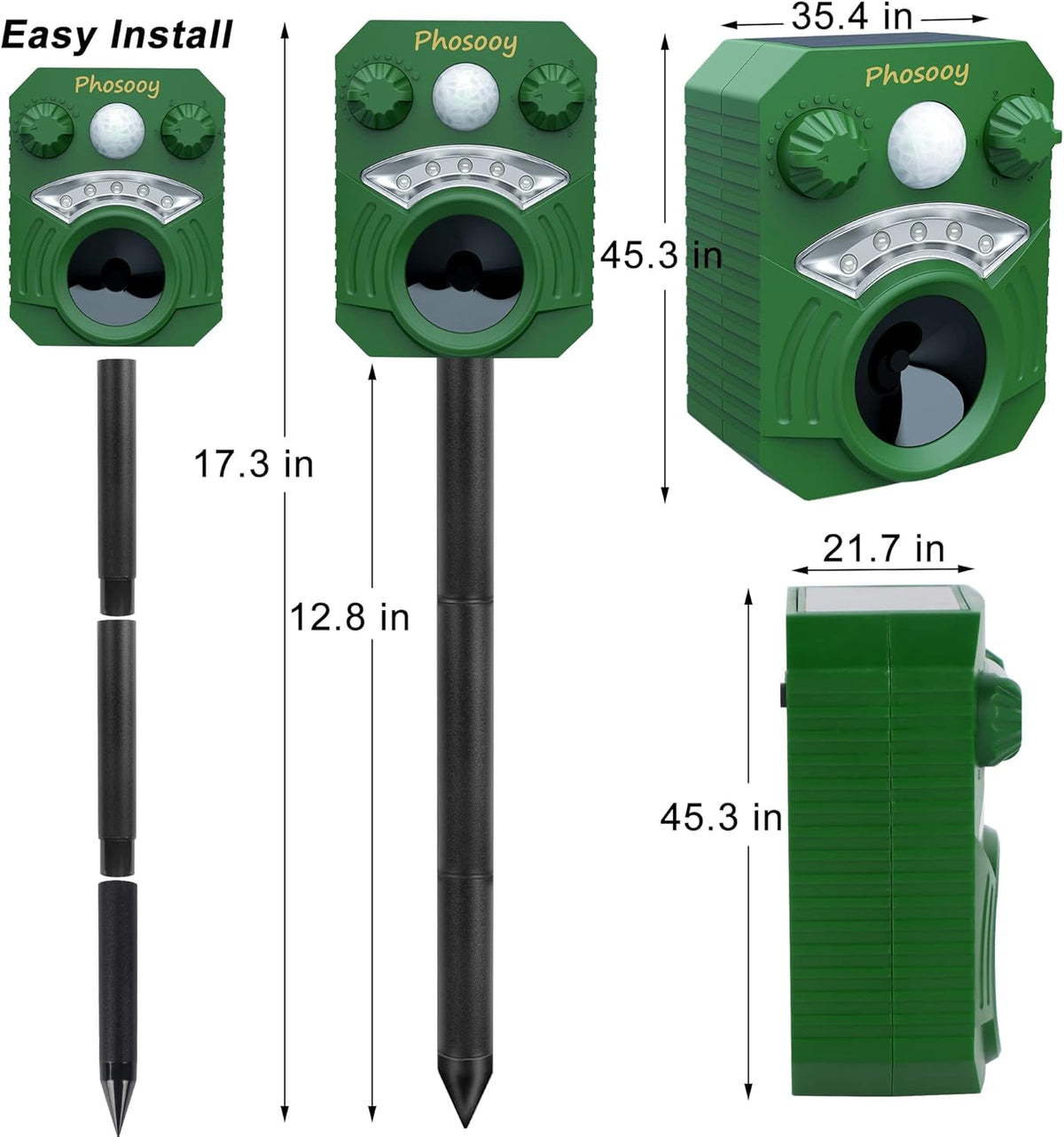 Waterproof Solar Ultrasonic Animal Repeller with Motion Activated LED Flashing Lights B991179