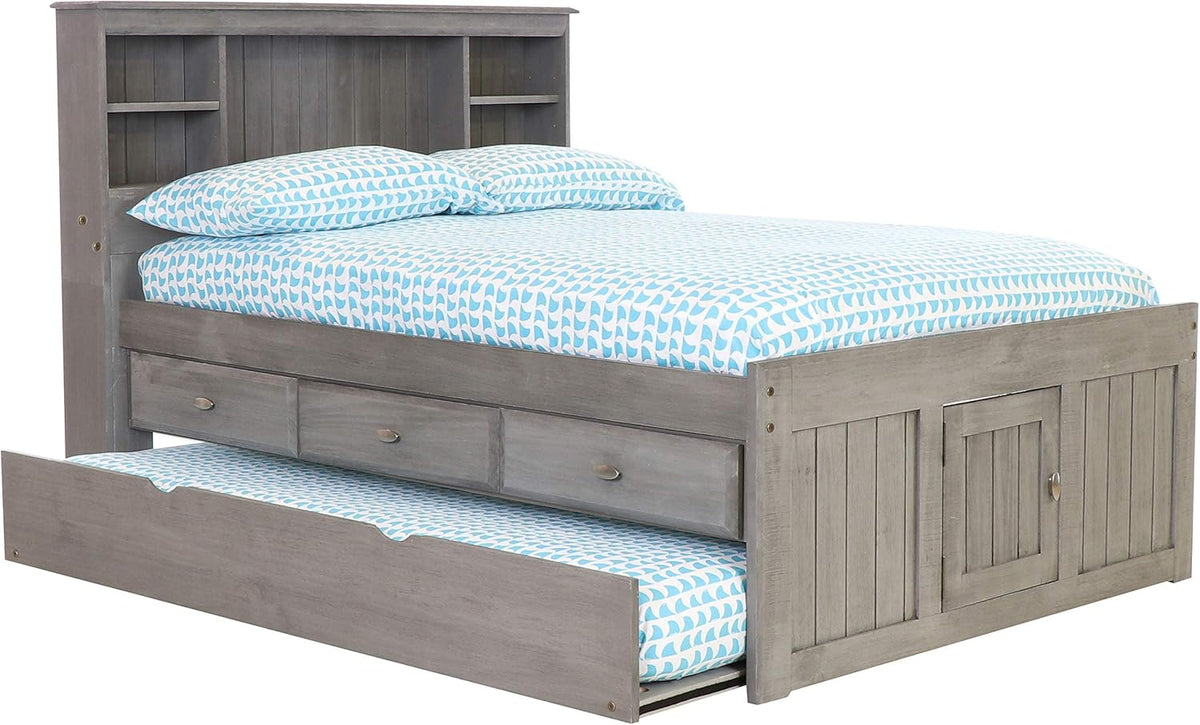 Charcoal Full Bookcase Bed with 3 Drawers and Twin Trundle R78776