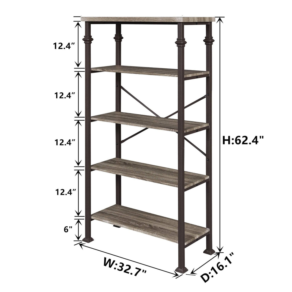 5-Tier Grey Oak Metal Bookshelf T579704