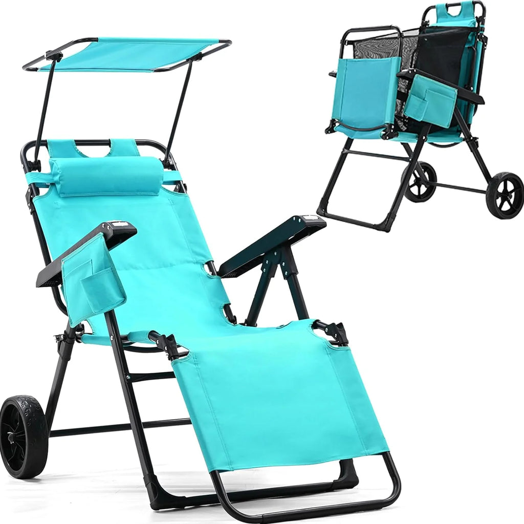 2 in 1 Foldable Chaise Lounge Chair with Wagon Cart and Wheels G897