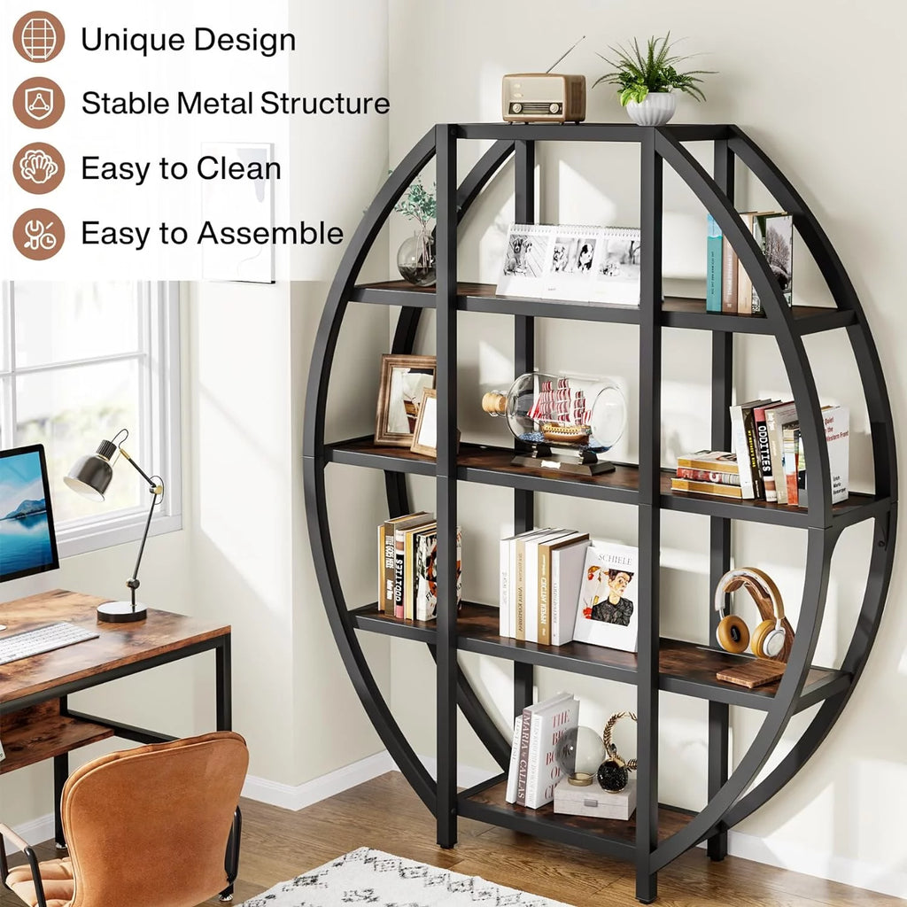 69" Tall 5 Tiers Rustic Brown Bookshelf Q342