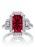 Emerald Cut Ruby and White Diamond Halo Engagement Ring on 10k White Gold P9974