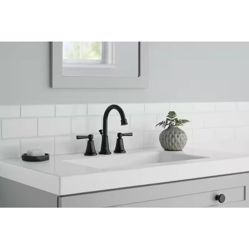 8 in. Widespread Double-Handle High-Arc Matte Black Bathroom Faucet A661