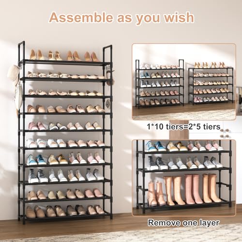 10 Tiers 50 Pairs Black Metal Shoe Rack M57903