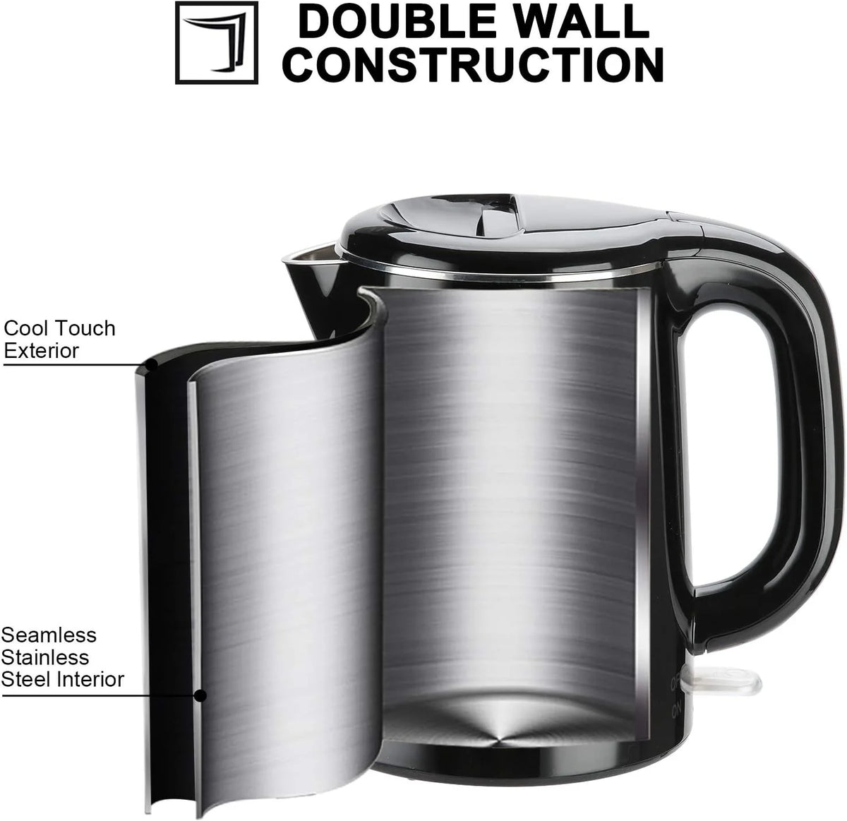 Stainless Steel Double Wall Electric Kettle 1.0L Black V49544