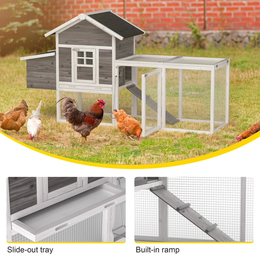 80" 2 Tier Wooden Chicken Coop with Pull Out Tray & Ramp J91726