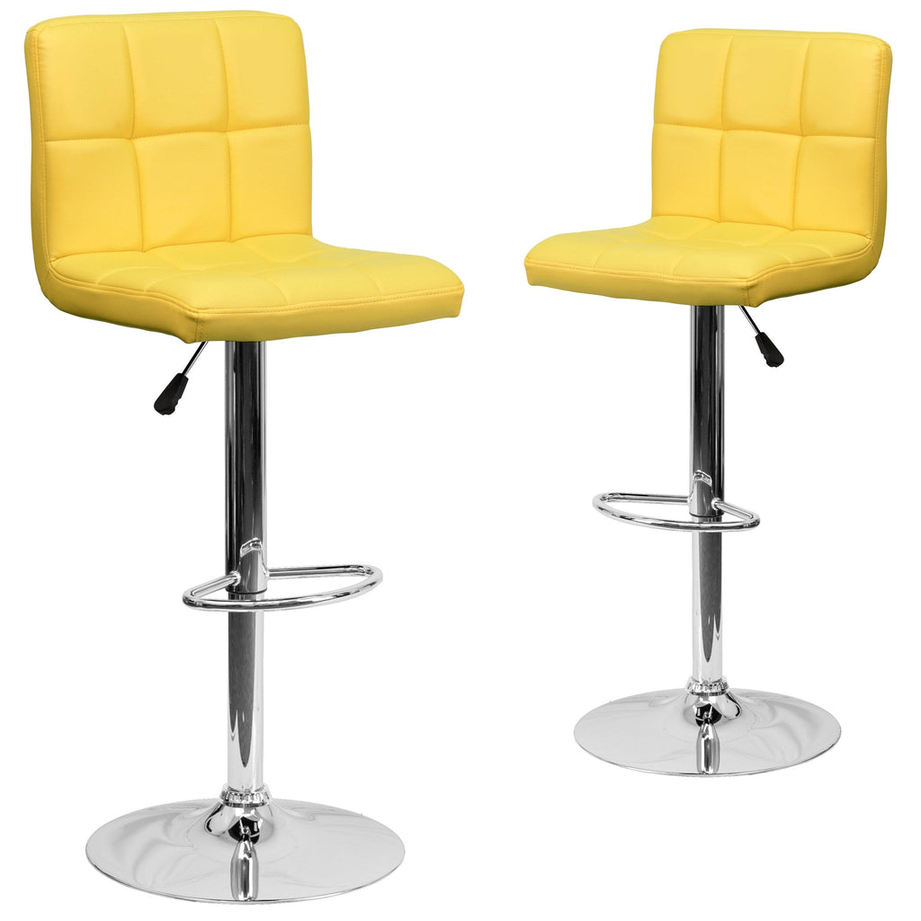Green Quilted Vinyl Adjustable Height Barstool Set of 2 D69478