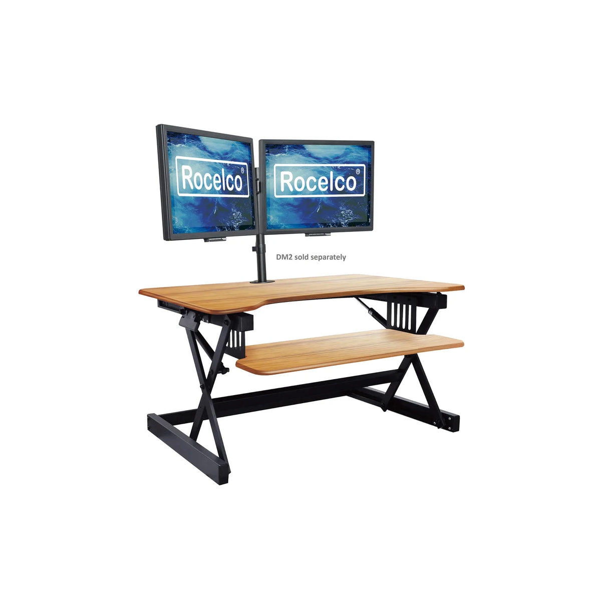 32" Height Adjustable Standing Desk Converter Teak Wood Grain L27560