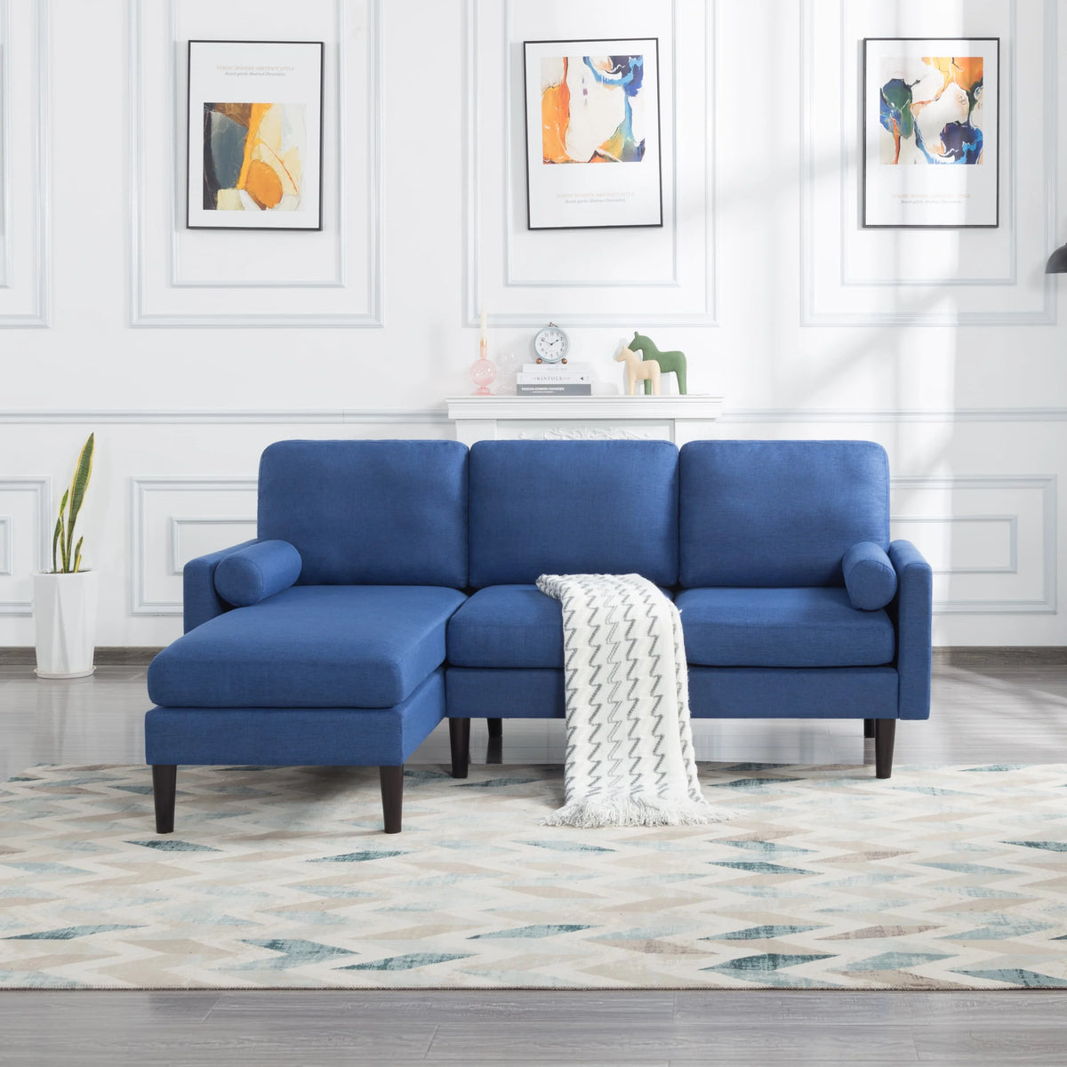 72 inch L-Shape Reversible Sectional Sofa with Two Pillows D119654