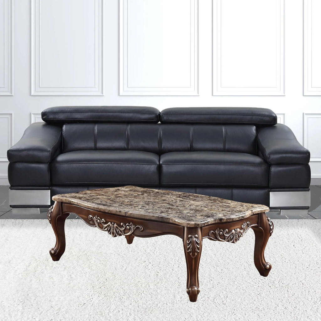 Antique Oak Brown Faux Marble Rectangular Coffee Table U719