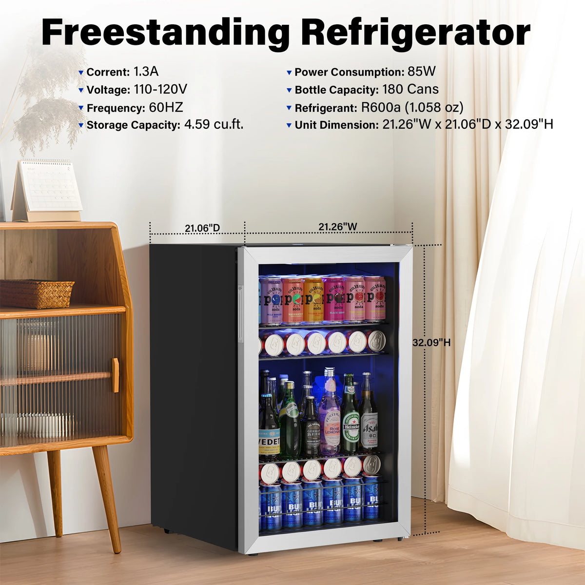 Beverage Refrigerator Cooler 141-180 Can Glass Door 4.59 Cu.ft. Z422327