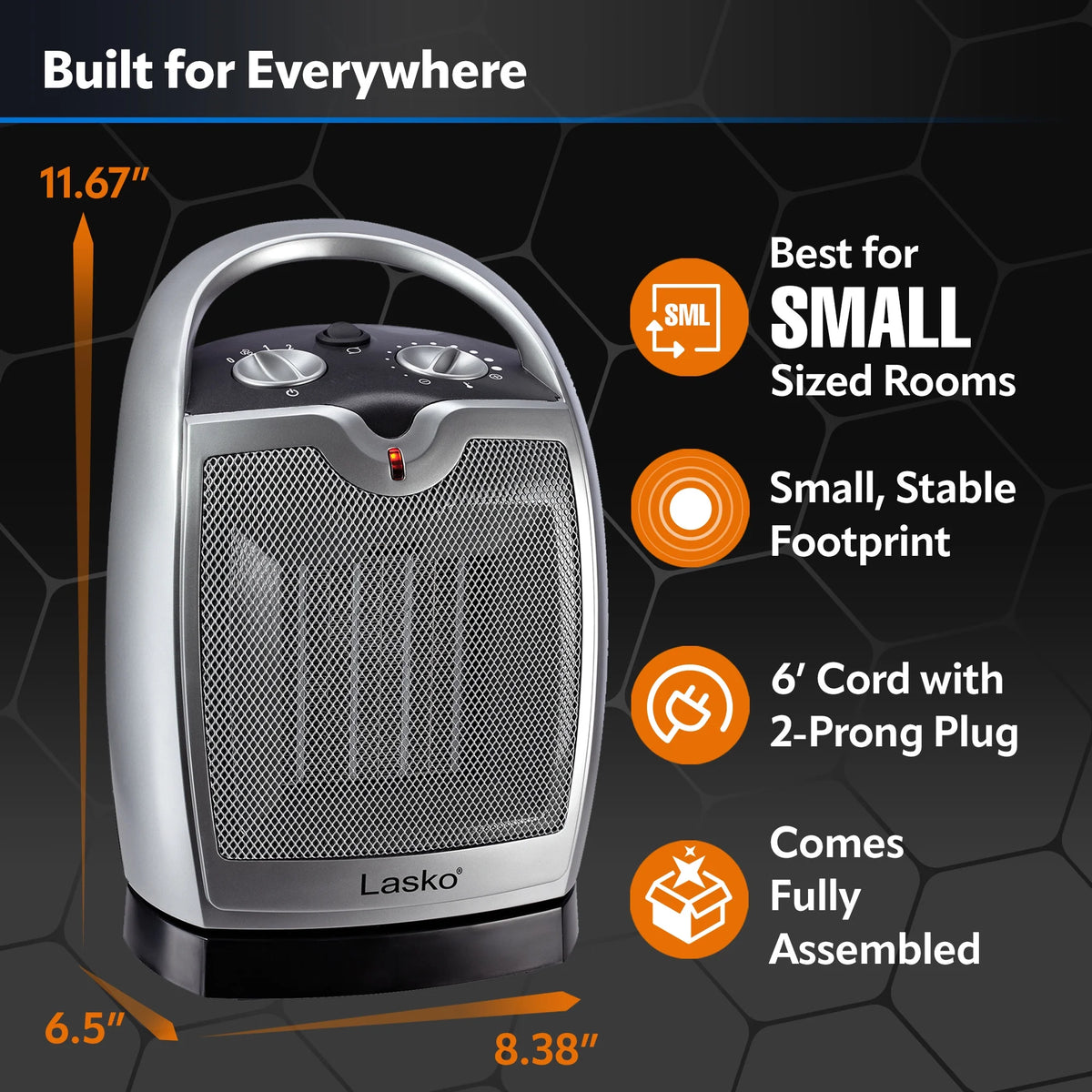 12" 1500W Oscillating Ceramic Tabletop Space Heater, Gray Q297