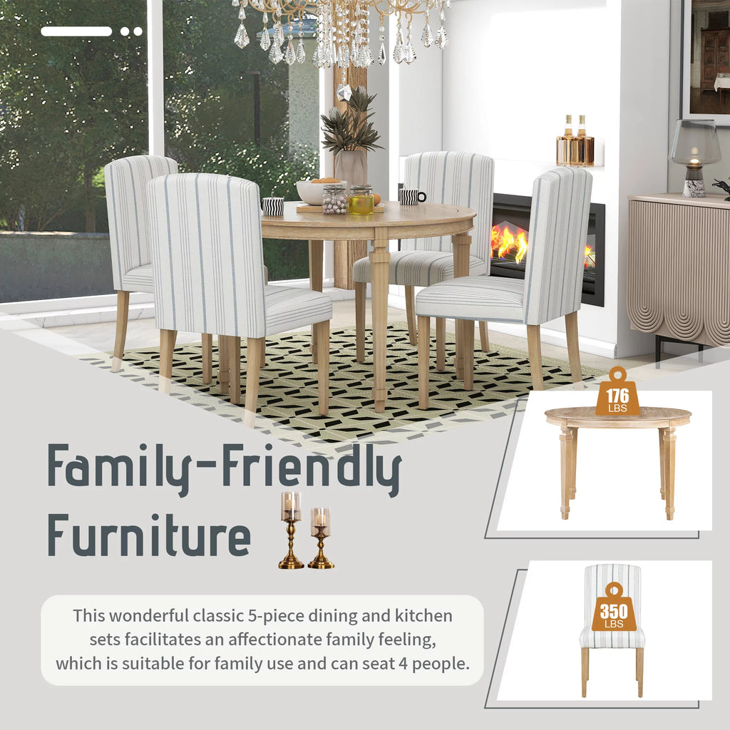 Round Dining Table Set for 4, 5-Piece Solid Wood M655110