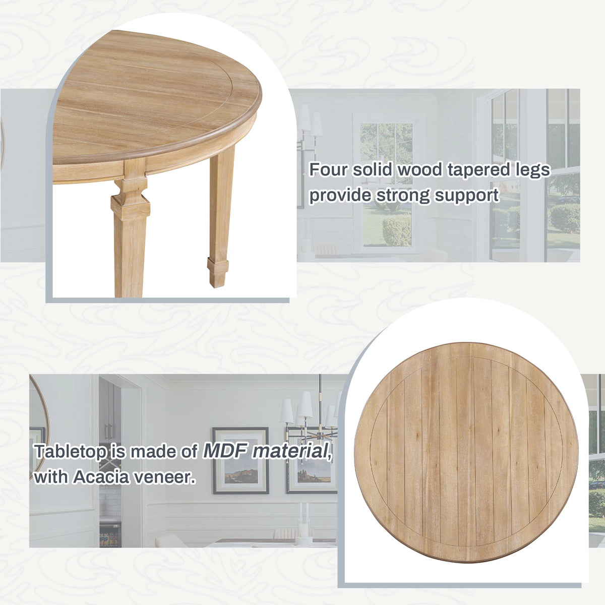 Round Dining Table Set for 4, 5-Piece Solid Wood M655110