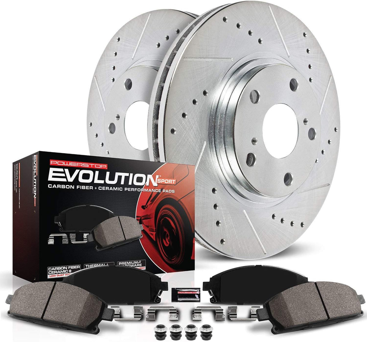 Front Z23 Carbon Fiber Brake Pads with Drilled & Slotted Brake Rotors Kit T725367